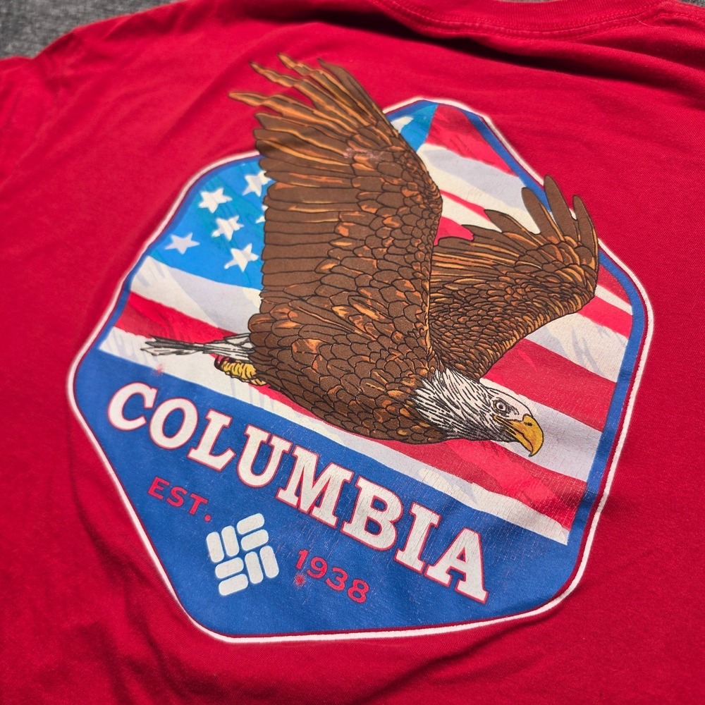 Columbia Sportswear T Shirt Mens XL Red Bald Eagle American Flag Graphic Tee